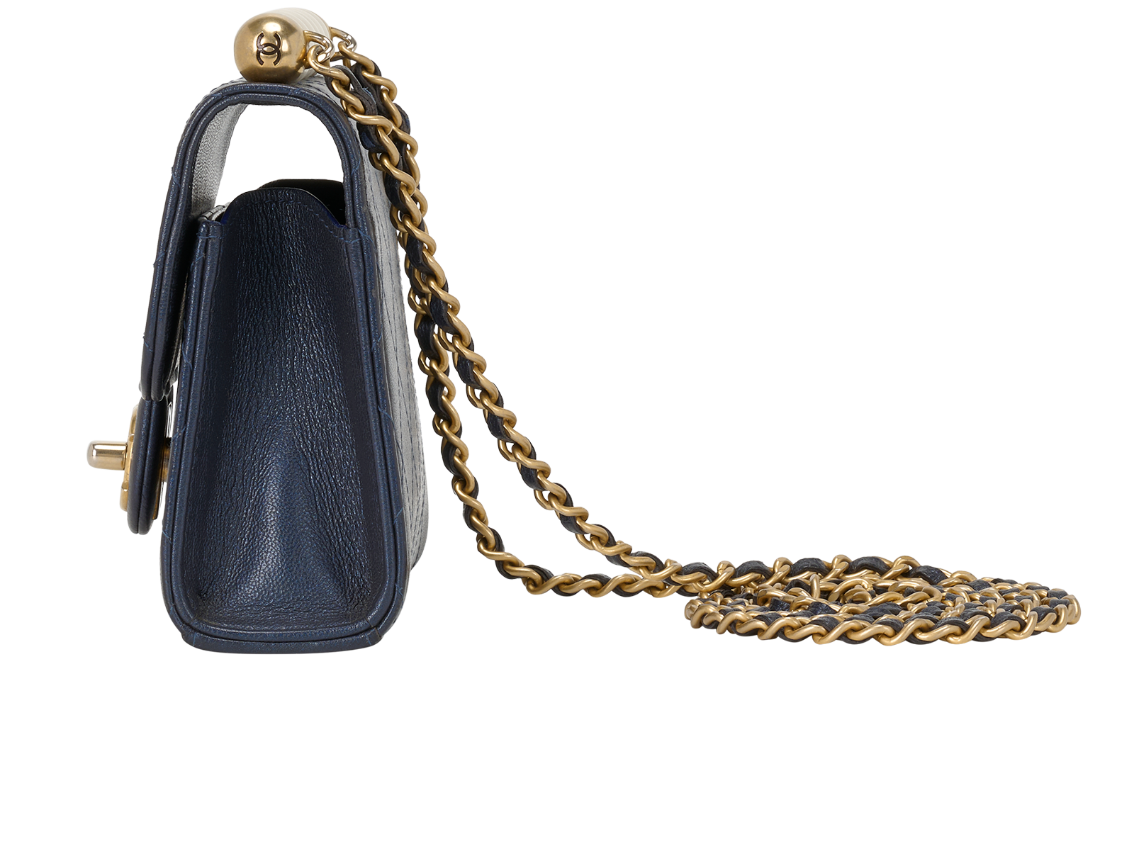 Mini Chic Pearls Flap, &pound;2,100, Handbags, Blue, Leather/Pearl, Bottom view